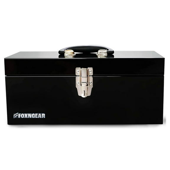 Foxngear Heavy-duty 16" Portable Metal Toolbox with Hand Carry- Black