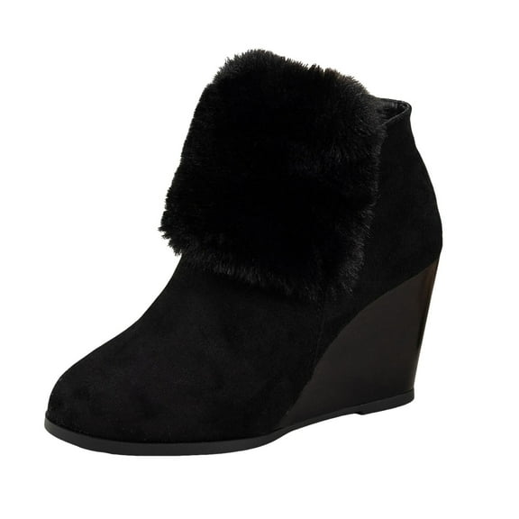 IUJSOY Women's Ankle Snow Boots Wedge Heel Short Winter Booties Furry Warm Outdoor Shoes