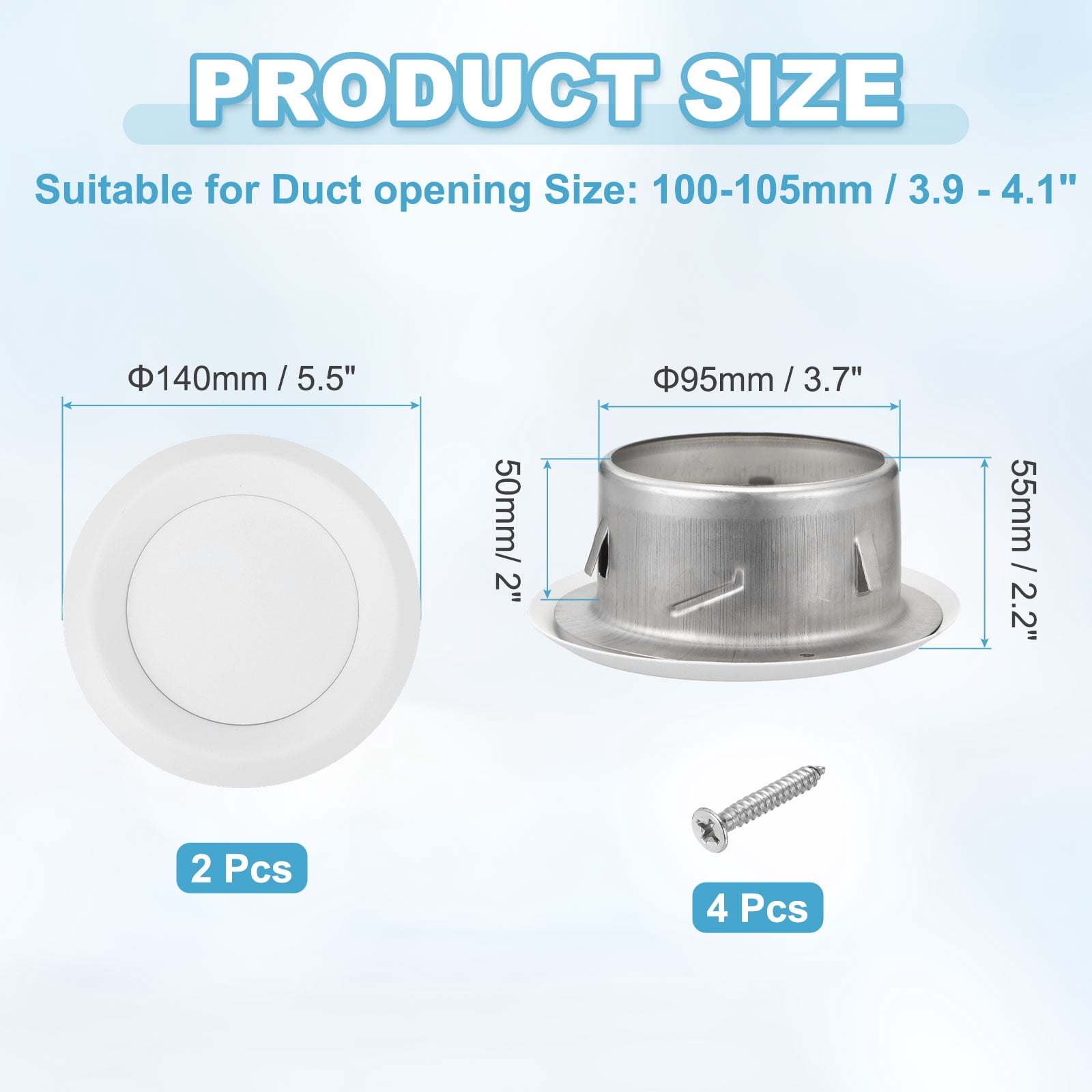 Uxcell 2Set 4 Inch Round Ceiling Diffuser, 304 Stainless Steel Adjustable Wall Air Vent Diffuser Vent Duct Cover Exhaust Supply for Kitchen Bathroom Garage, White