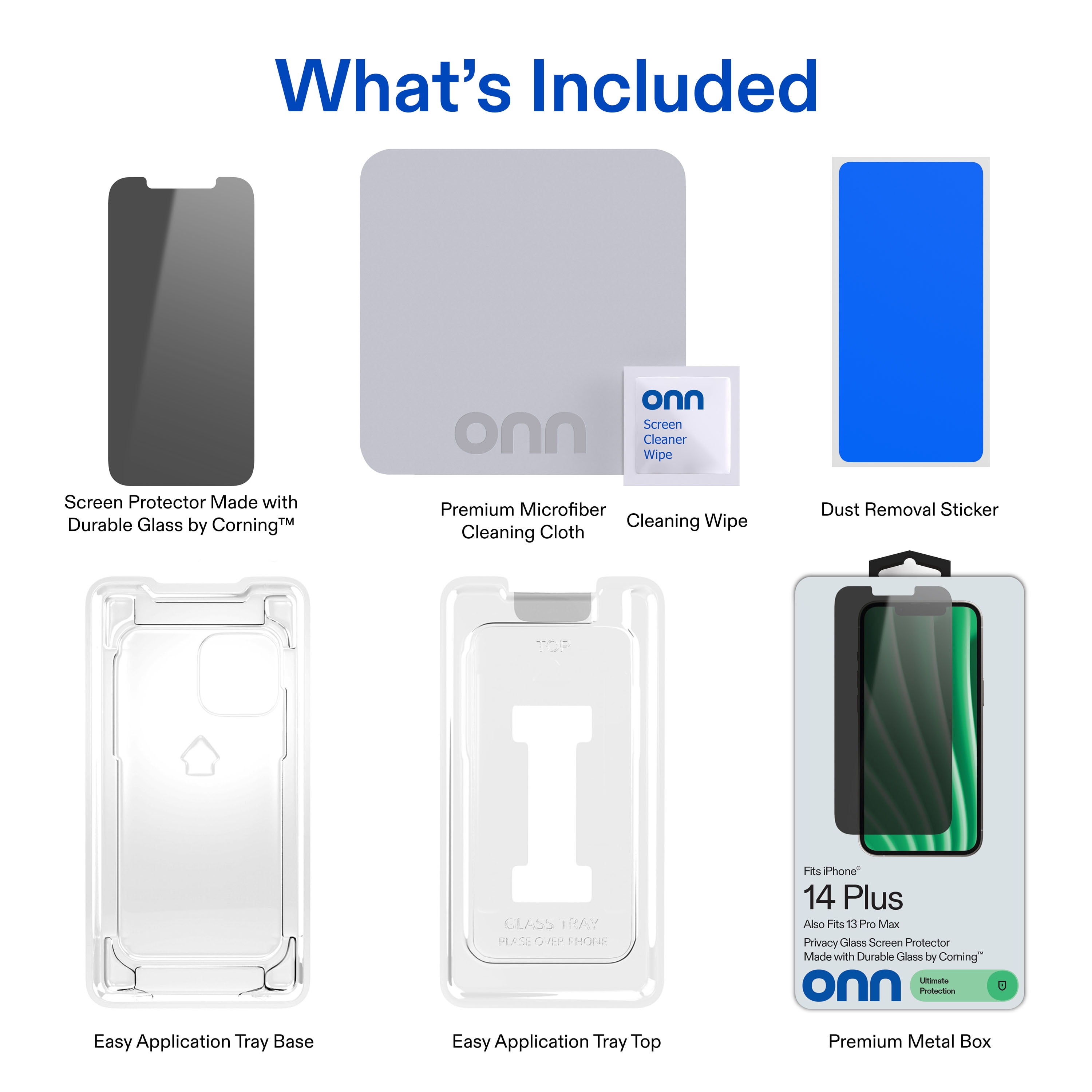 onn Privacy Glass Screen Protector for iPhone® 14 Plus/13 Pro Max, Made with Durable Glass by Corning™ for Ultimate Protection, Includes Easy Application Tray