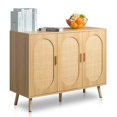thumbnail image 6 of IVV 44.5"W Modern Shoe Storage Cabinet with 3 Rattan Doors and Adjustable Shelves, Natural Wood Accent Cabinet for Living Room, Bedroom, Hallway, or Kitchen, 6 of 9