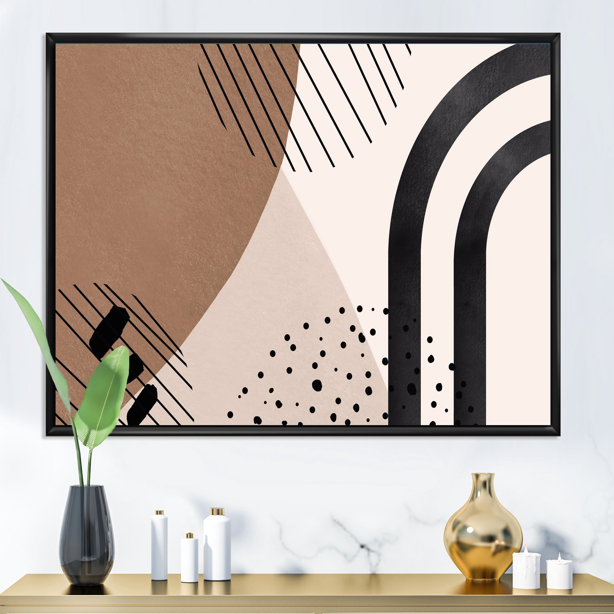 Designart 'Abstract Ivory Shapes and Shapes in Terracotta I' Modern Framed Canvas Wall Art Print