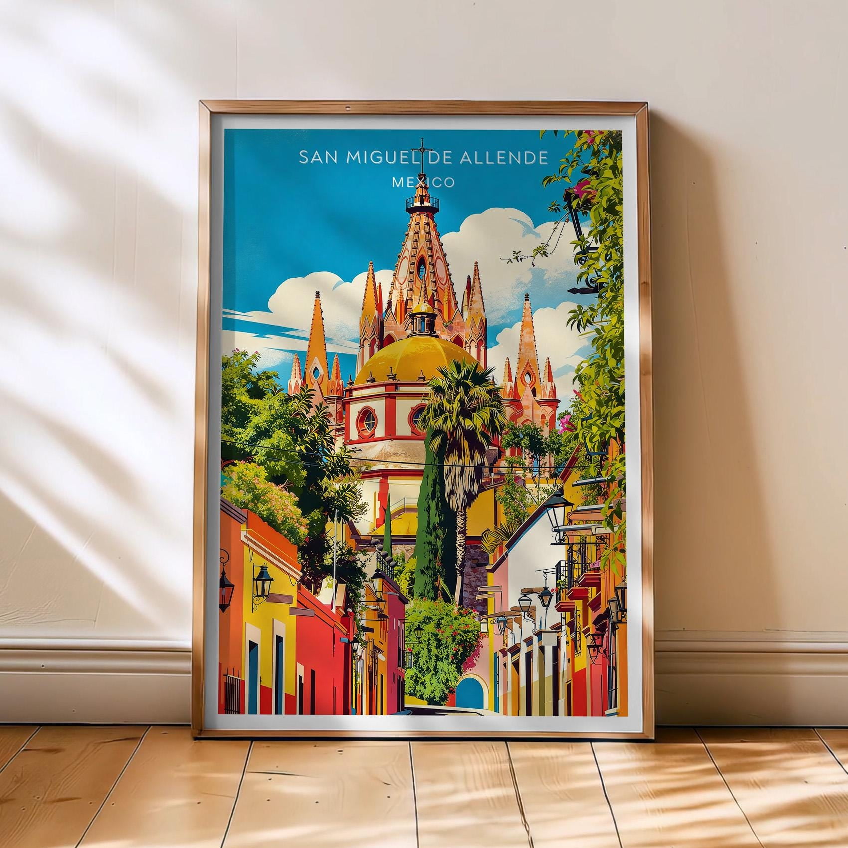 San Miguel De Allende Travel Poster, Mexico Poster, San Miguel Retro Wall Art, Central America Decor, , Poster Print Only