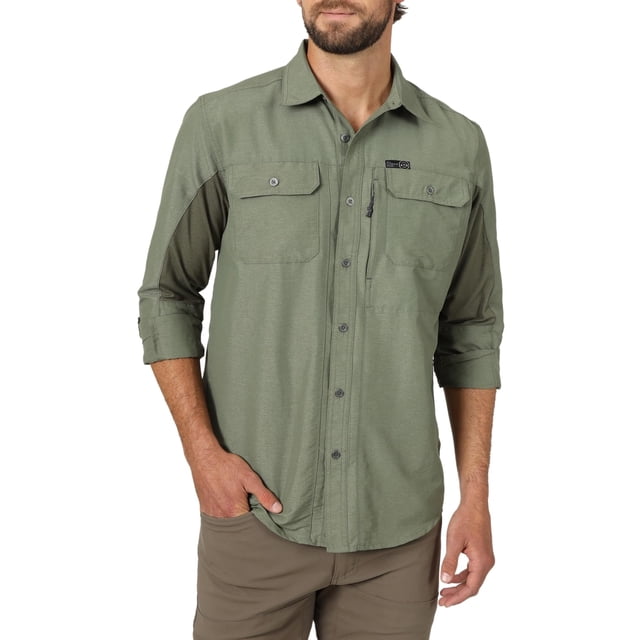 Camisa ATG by Wrangler para hombre, manga larga, color oliva oscuro, talla M