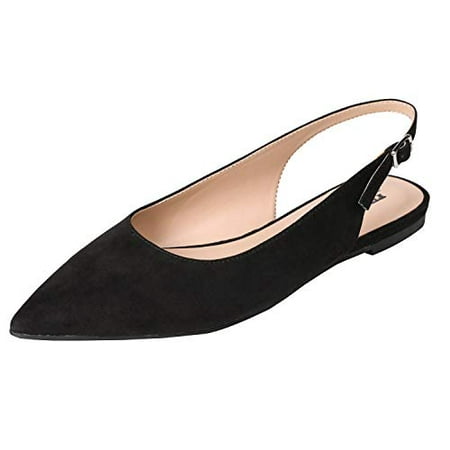 

Feversole Pointed Toe Casual Slingback Flat Mules Women s Faux Leather Summer Slippers Black Suede Size 8.5 M US