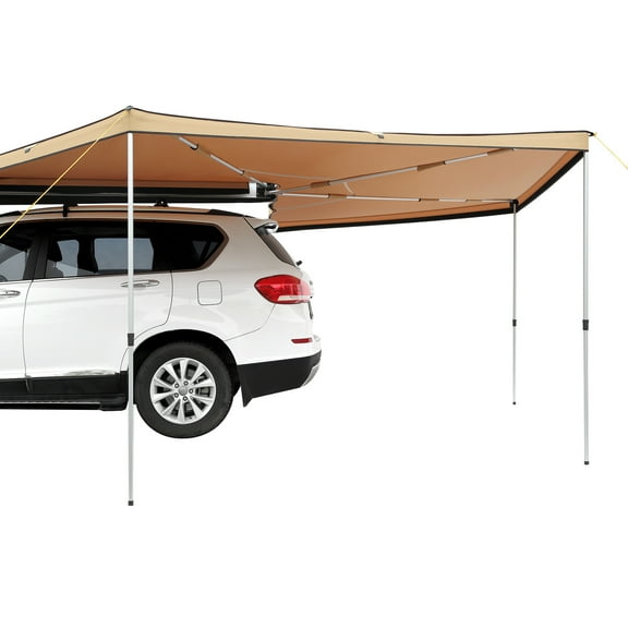 KFFKFF 270-Degree Vehicle Awning, 8.2' Height Retractable Side Awning with PU3000mm UV50  Protection and Waterproof Storage Bag, Ideal for Trucks, SUVs, Vans, and Campers
