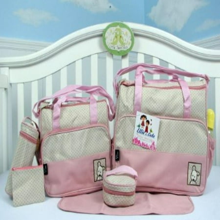 Ellie & Luke (Pink) Diaper Bag with Changing Pad 6 Pieces (Best Way To Change A Diaper)