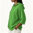 thumbnail image 4 of Pullover Sweaters for Women Hooded Side Slit Ribbed 3/4 Batwing Sleeve Sweaters Soft Ribbed Knitted Drawstring Sweatshirts Trendy Sweatshirts Daily Office Work Travel Outfits, Green M, 4 of 6