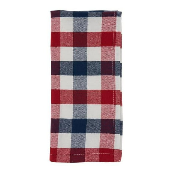 SARO  20 in. Square Cotton Table Napkins with Gingham Check Design - Set of 4