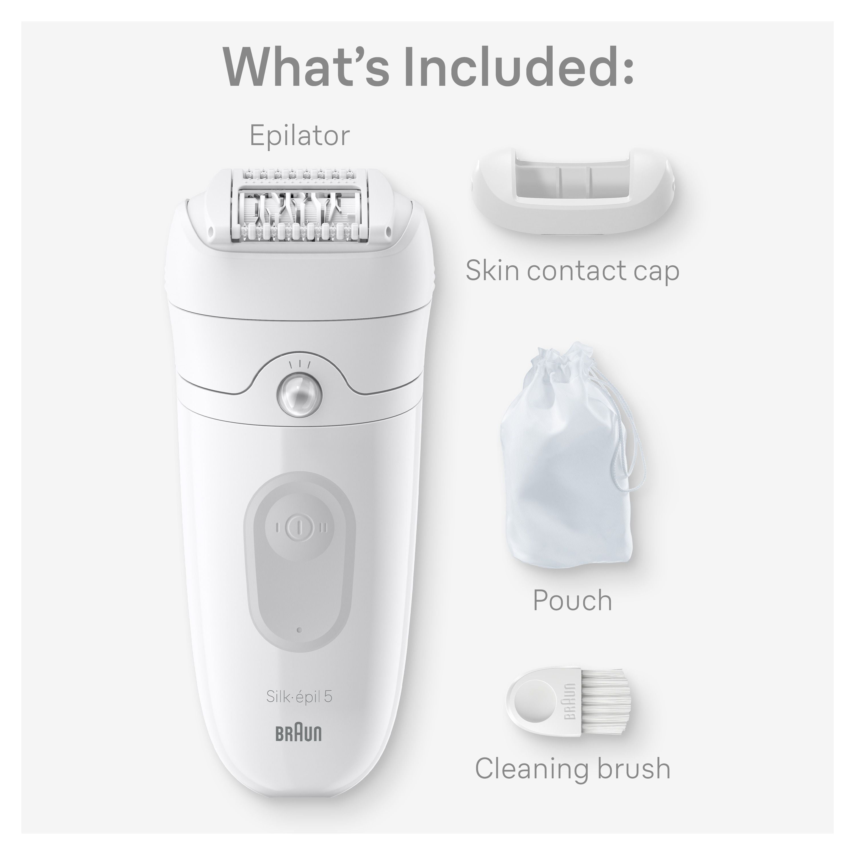 Braun Silk-épil 5 Epilator, Wet and Dry, Includes Skin Contact Cap, SE5-011, Grey, 1 Count