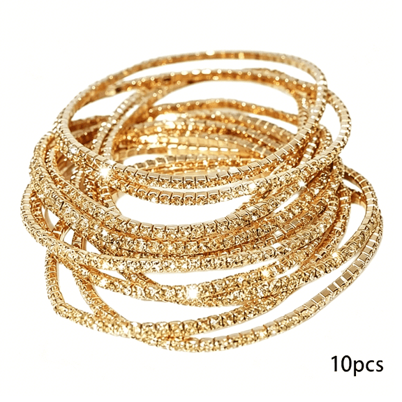 DESIGNICE 10 Pieces Women'S Tennis Bracelet Set 2Mm Extra-Fine Delicate Rhinestones Adjustable Stackable Stretch Bracelet Wedding Party Jewelry Gifts