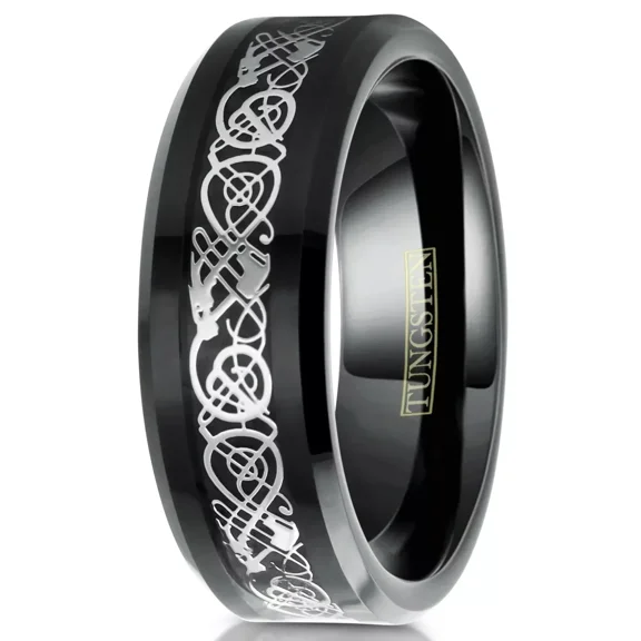 Men's 8mm Beveled Edge Comfort-Fit Celtic Dragon Titanium Wedding Band