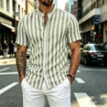 thumbnail image 6 of Yteetum Summer Mens Shirts Collar Neck Short Sleeve Button Down Tops Casual Striped Printed Lightweight Comfy Vacation Travel T Shirts, 6 of 6