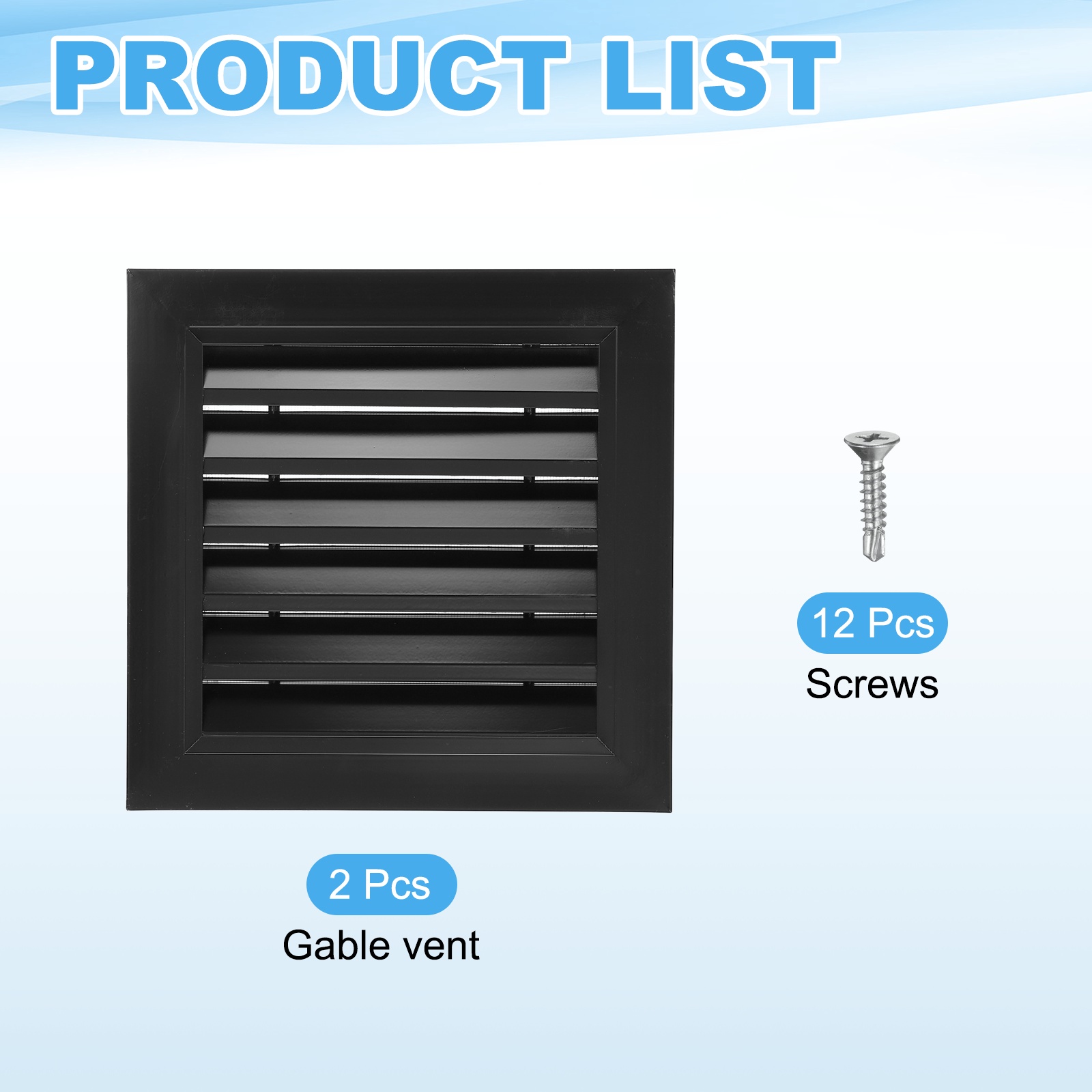 Uxcell 12x12 Inch Gable Vent, 2PCS Aluminum Alloy Wall Shed Vents with Strainer, Black