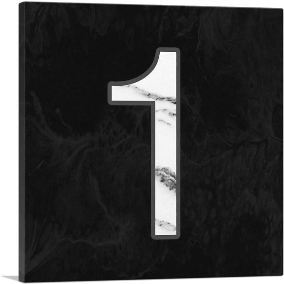ARTCANVAS Classy Black White Marble Alphabet Number 1 One Numeral Canvas Art Print - Size: 18" x 18" (0.75" Deep)