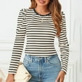 thumbnail image 5 of T Shirts for Womens Crew Neck Loose Tees with Puffy Sleeves Base Tops Striped Long Sleeve Shirt Women, 5 of 7