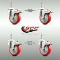 thumbnail image 2 of 4 Inch 316SS Red Polyurethane Wheel Swivel ½ Inch Stem Caster Set Lock Brake, 2 of 2