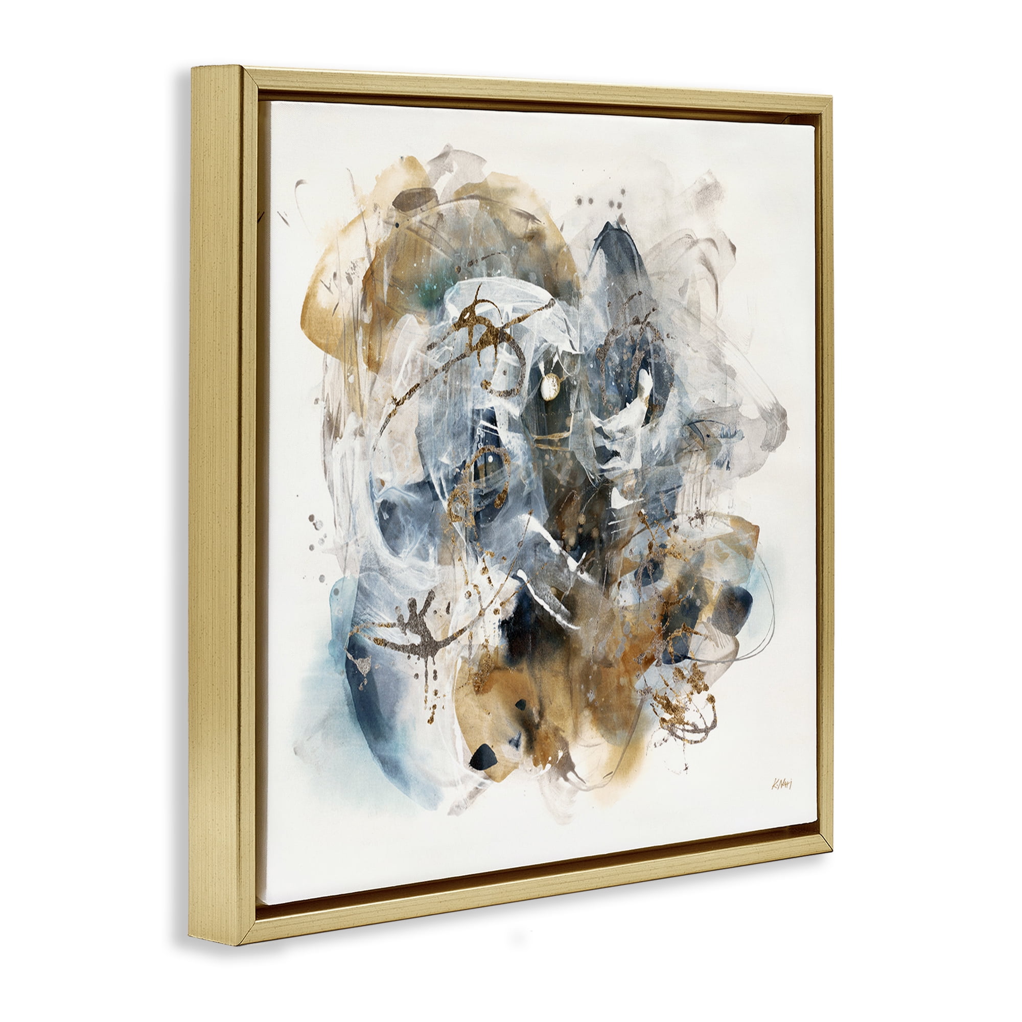 Stupell Industries Southwestern Paint Splatter Abstract Painting Gold Floater Framed Canvas Art Print Wall Art, 18 x 18