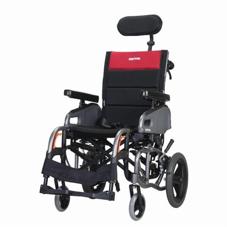 Karman Healthcare VIP2TR-16 16 in. Seat Tilt in Space Reclining Transport Wheelchair, Diamond Black