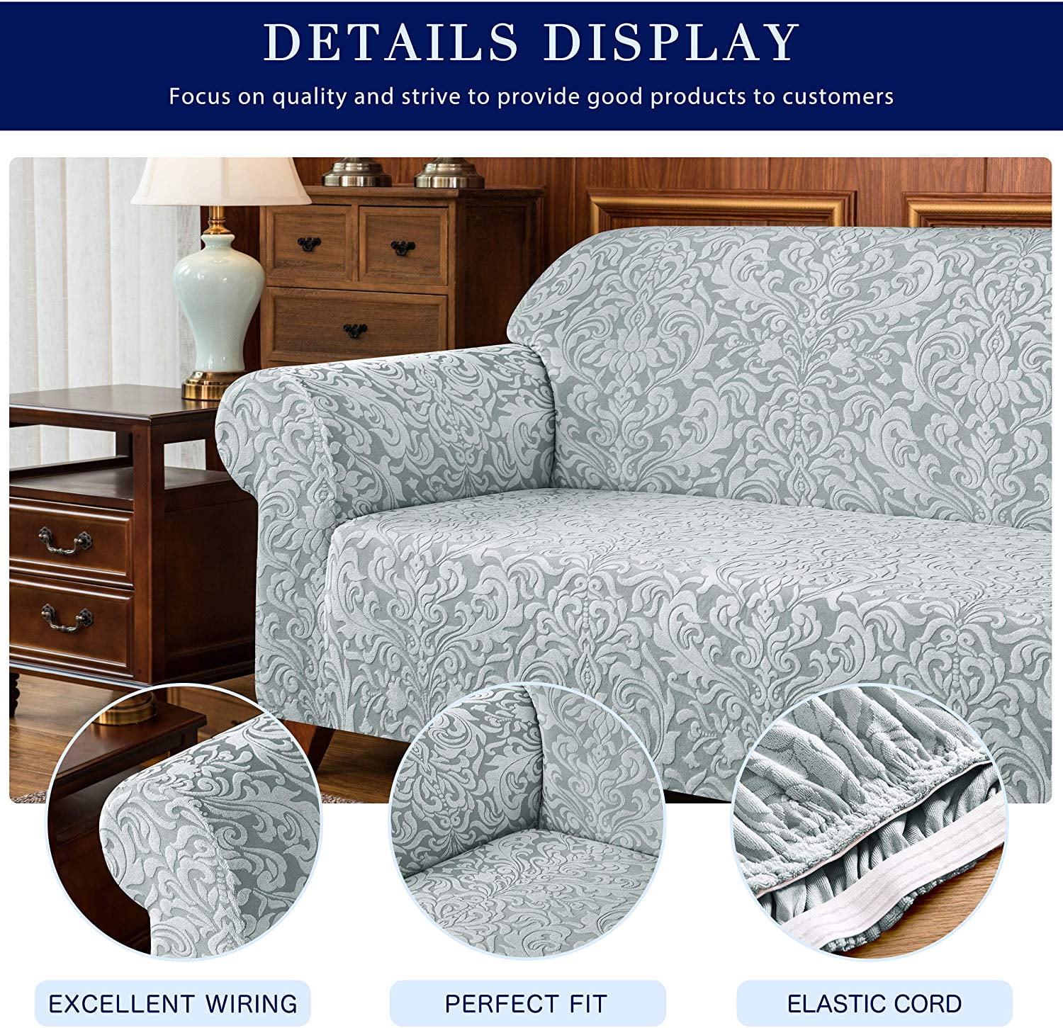 Subrtex Sofa Slipcover 1-Piece Jacquard Damask Couch Cover,Sofa,Light Smoky Gray