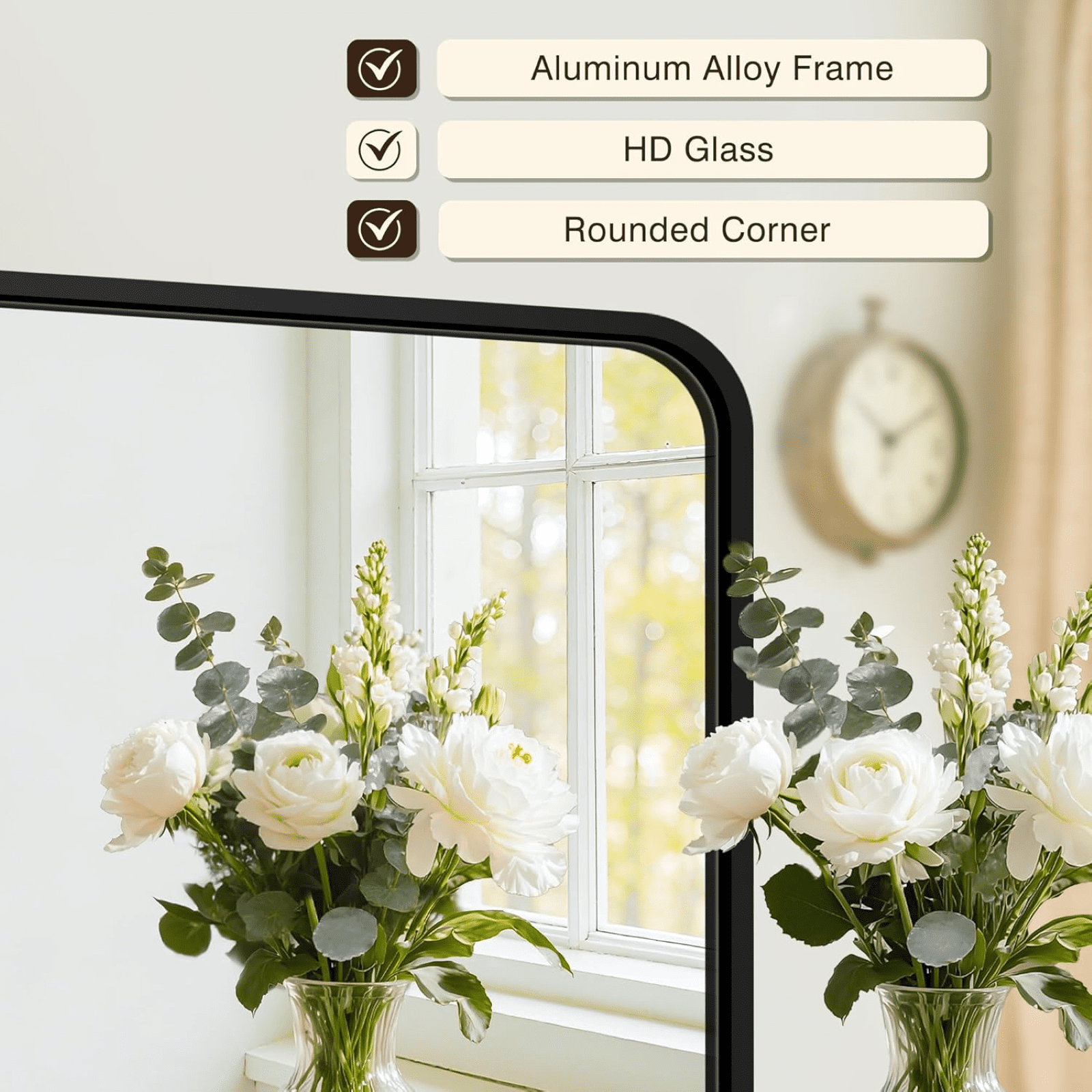 AUROMIR 26"x38" Bathroom Mirror Wall-Mounted Vanity Mirror with Rectangular Metal Frame, Black