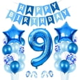 thumbnail image 1 of Banderines de feliz cumpleaños, globos de fiesta azules, confeti, globos de látex, decoraciones de cumpleaños, 1 of 5