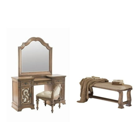 2 Piece Set With Vanity Dresser And Bench In Antique Finish