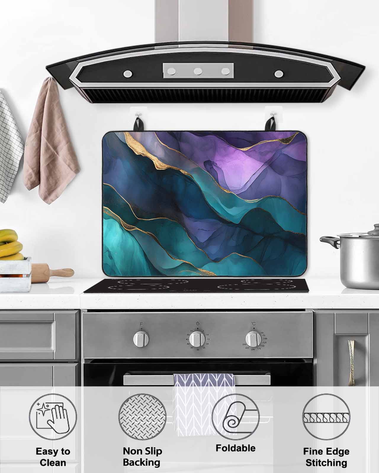 nqOlkjepod Large Induction Cooktop Protector Mat 36"x21", Purple Blue Ombre Stove Top Covers for Electric Stove, Modern Luxury Abstract Marble Texture Stove Burner Cover Mats, Glass Top Stove Cover