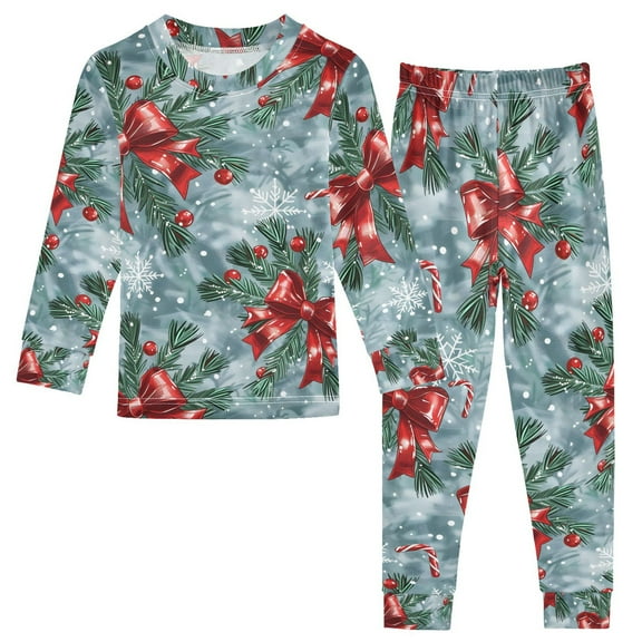 joogoo Christmas Berry with Bow 2 Piece Long Sleeve Tee and Pants Cotton Pajama Set 5Y