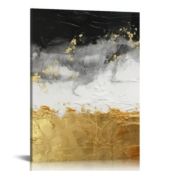 Shiartex  Modern Black and Gold Wall Art Decor for Living Room White Marble Artwok Abstract Palm Leaf Pictures Canvas Print Glitter Paintings for Home Walls Décor Framed 16x20 in/12x16 in