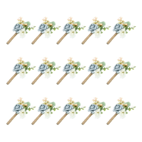 15Pcs Groom Boutonnieres Burgundy Boutonnieres with Pins for Men Rose Wedding Ceremony Anniversary Dinner, Blue