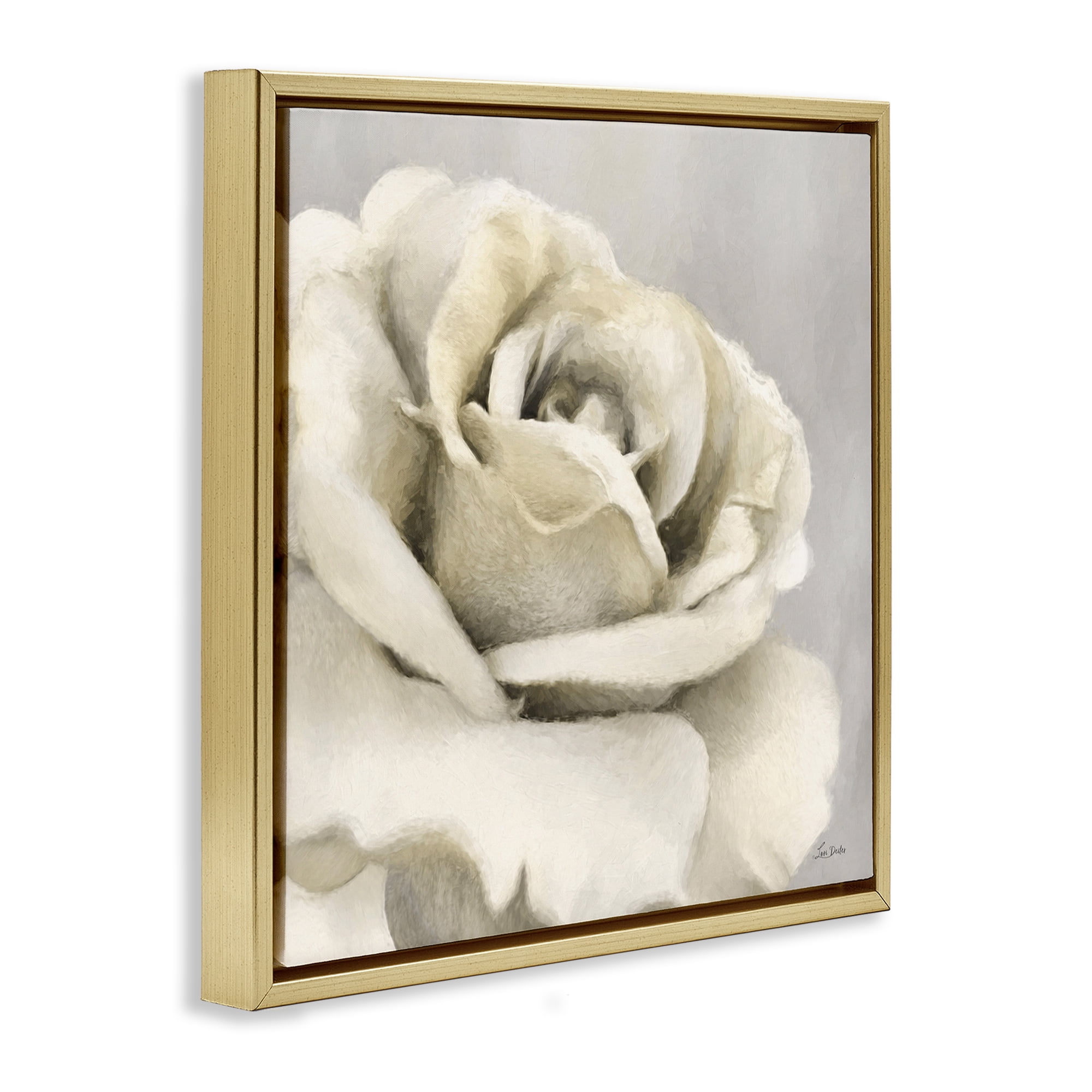 Stupell Industries Curling Rose Petals Botanical & Floral Painting Gold Floater Framed Art Print Wall Art, 18 x 18