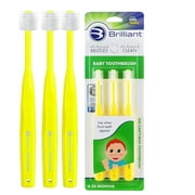 Brilliant Baby Toothbrush, Ages 4–24 Months, Infant, Soft Bristles, Round Head, Yellow, 3-Pack