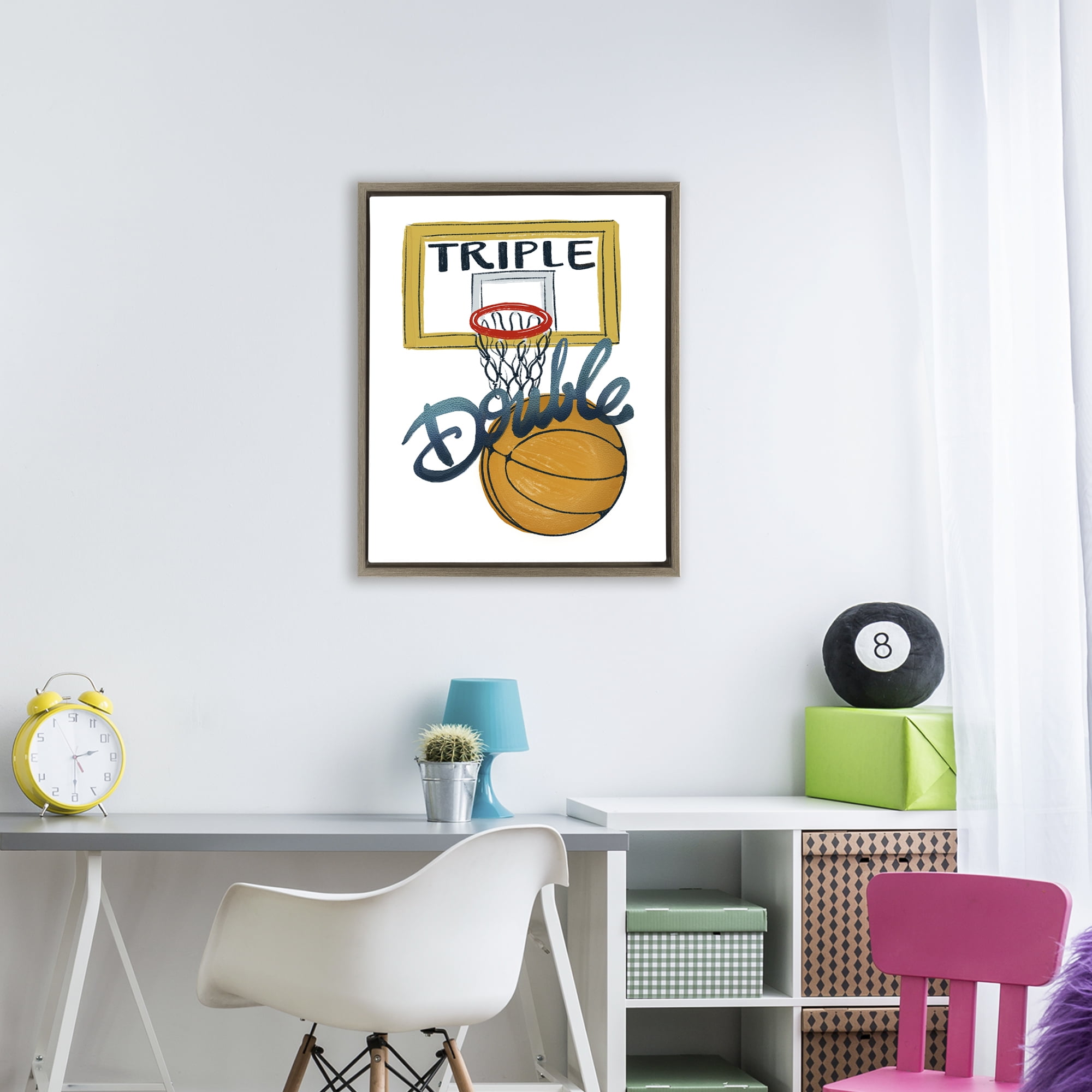 Triple Double Basketball Brown Framed Floater Canvas Wall Art, design by Connie Summers