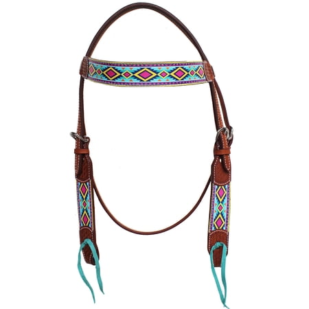 Horse Horse Western Tack Turquoise Aztec Leather Browband Headstall Show Bridle 78211HB