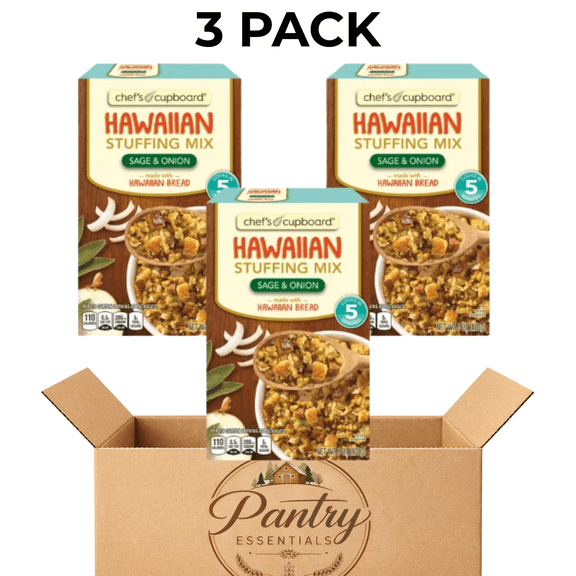 Chef's Cupboard Hawaiian Stuffing Mix Sage and Onion Made with Hawaiian Bread 6 oz, 3 Pack