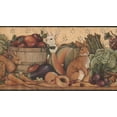 thumbnail image 1 of Brown White Rabbit Bunny Fruits Vegetables Basket Beige Wallpaper Border Retro Design, Roll 15' x 9", 1 of 3