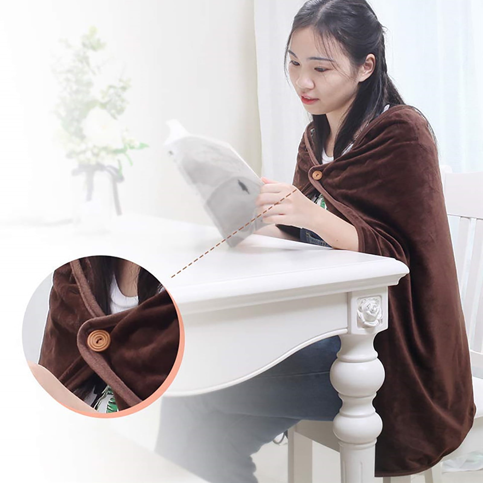 Fdelink Blanket Usb Heated Shawl Electric Heated Blanket Plush Flannel Blanket with 3 Heat Level Setting for Car Office Home Travel 100X70Cm Woollen Blanket (Blue)