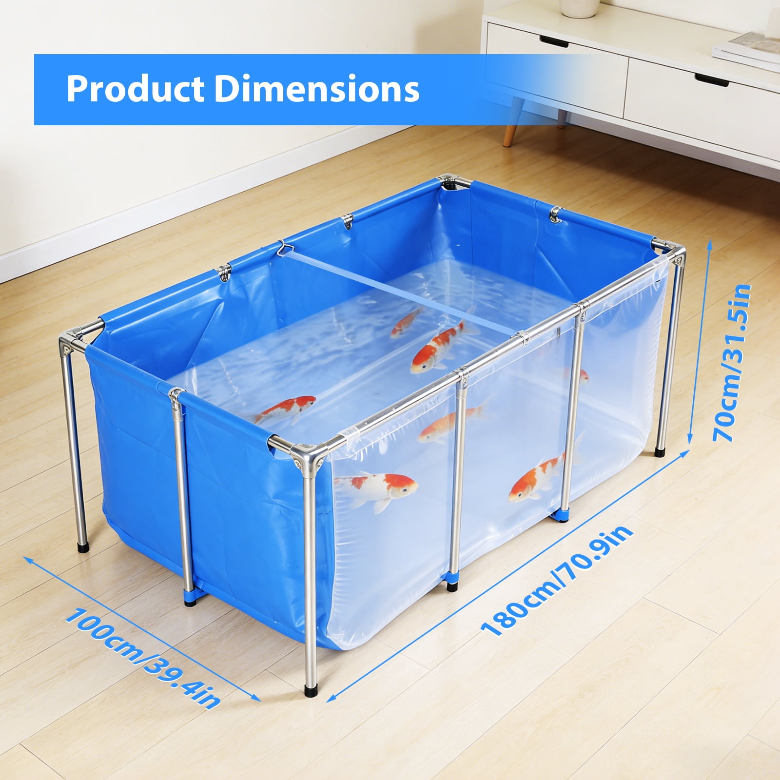 Qiyester Aquarium Pool Pond Portable Collapsible Fish Breeding Tank Swimming Pools with Frame Transparent Clear Viewing Panel Ball Valve Water Outlet for Koi,Goldfish 345Gallon