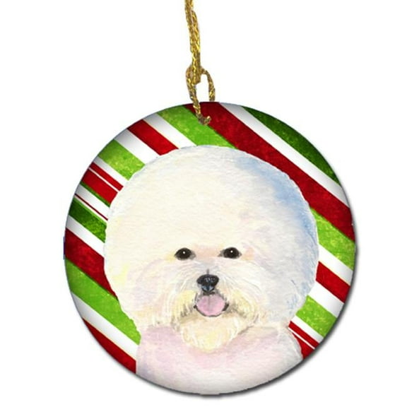 Bichon Frise Candy Cane Holiday Christmas Ceramic Ornament