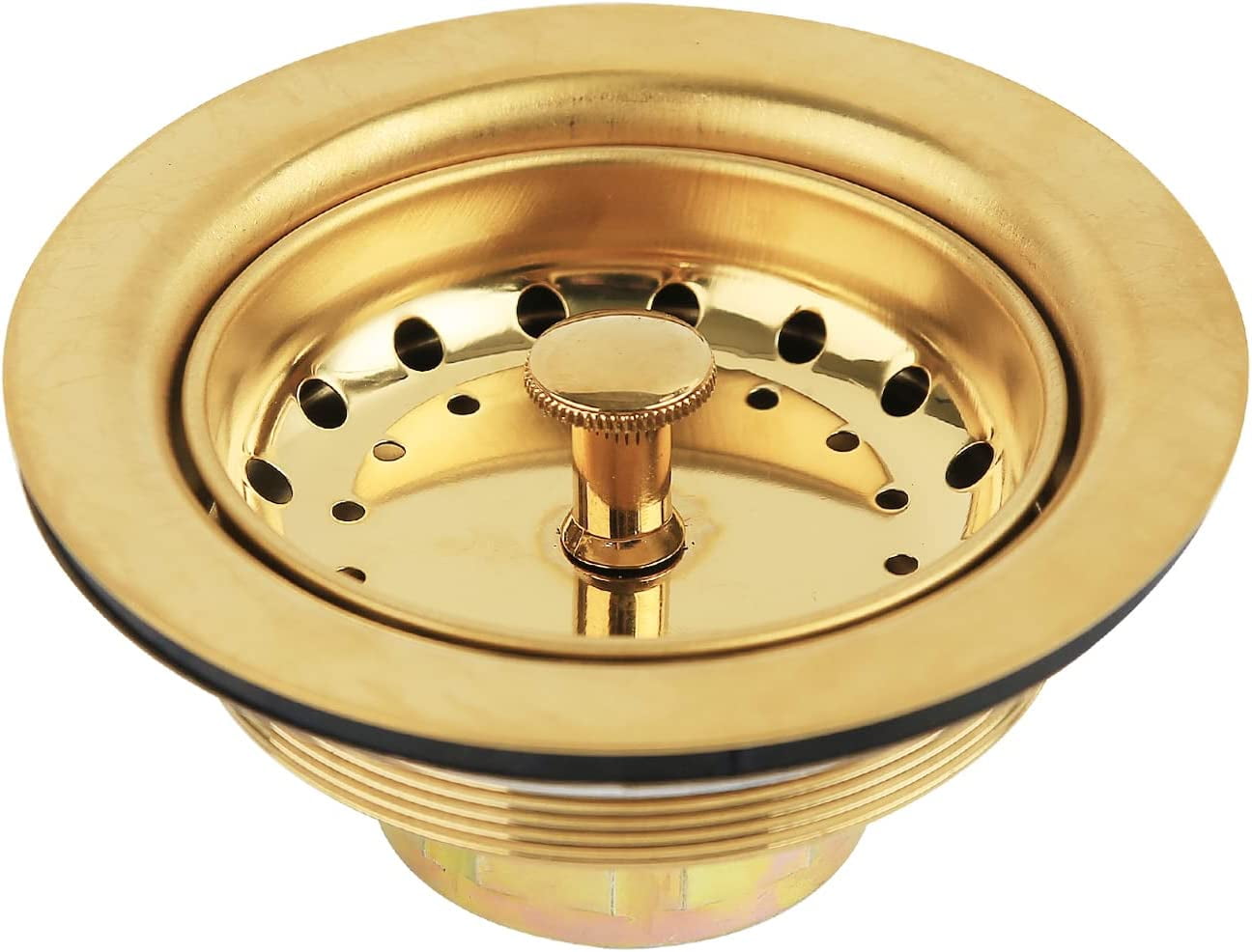 Gold Kitchen Sink Drain Assembly with Black Sink Strainer 31/2 Inch & 430 Stainless Steel