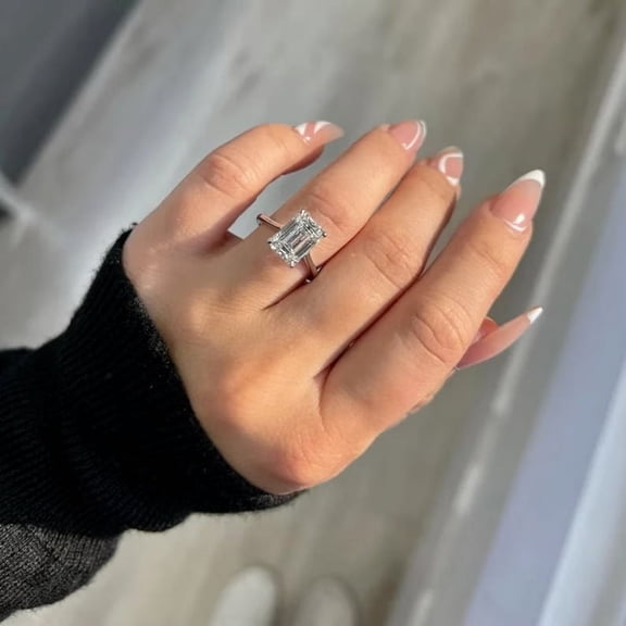 2.5Ctw Emerald Cut Lab Created Diamond Solitaire Engagement Ring in 14k White Gold Plated 925 Sterling Silver