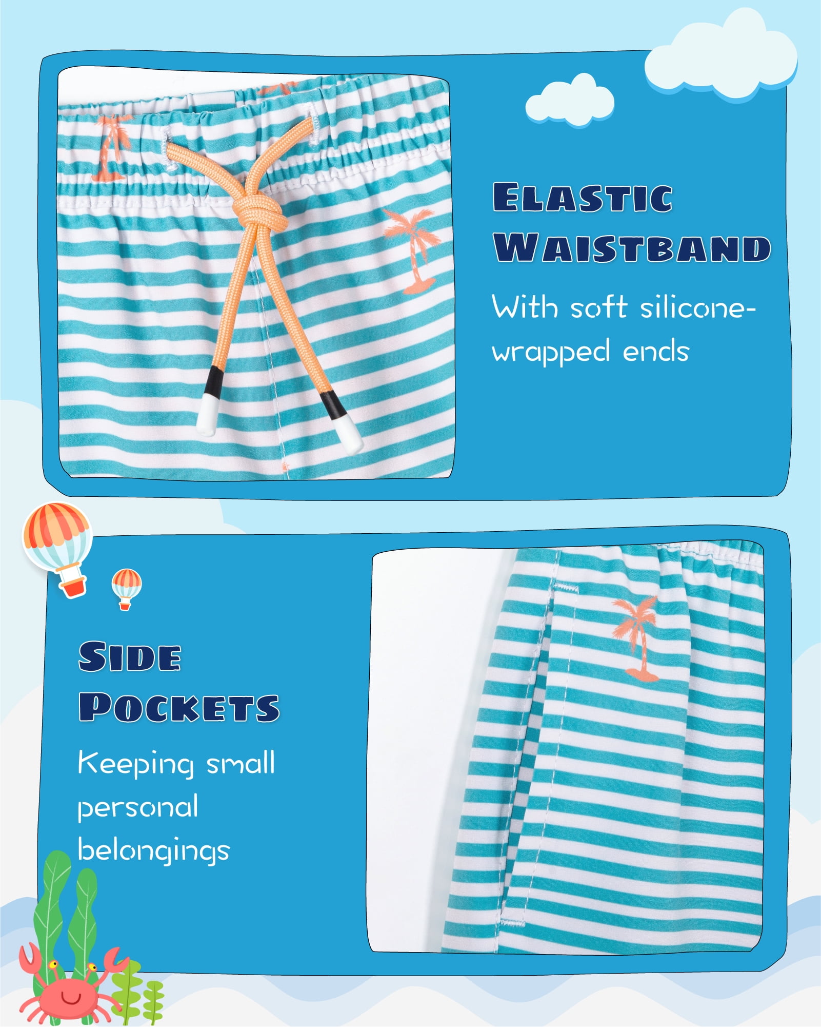 SURF CUZ Boys Swim Trunks with Boxer Brief Liner Toddler Boy Stretch Swimsuit Shorts Quick Dry Swimming Trunks Bathing Suit