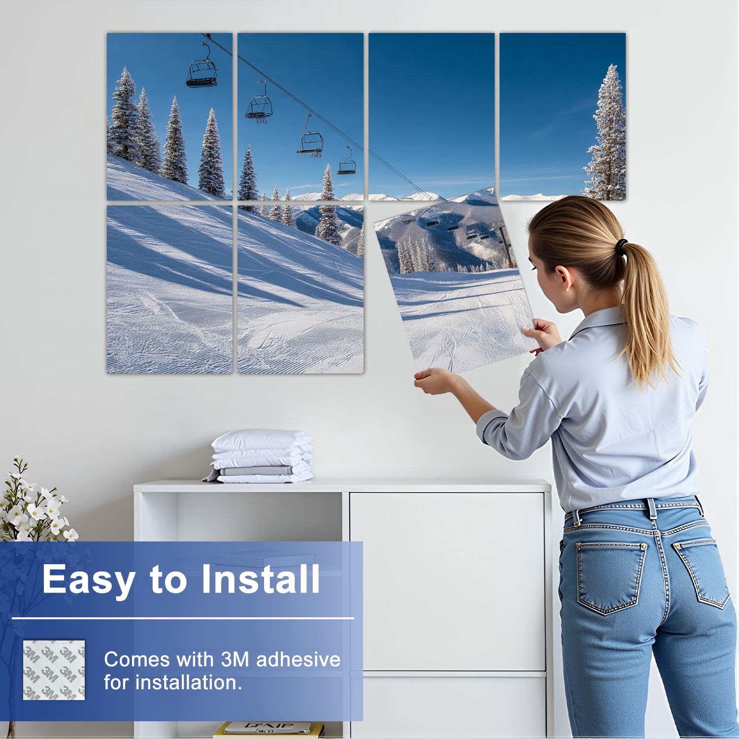 8 Pack Art Acoustic Panels Sound Absorbing Ski Lifts Back Bowls Decorative Soundproof Wall Panels Self Adhesive for Nursery Game Room Bedroom 48"x32"
