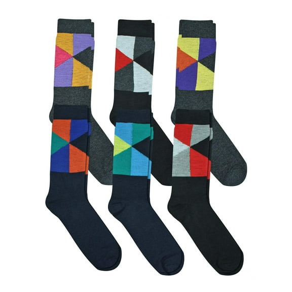6-Pack Mens Assorted Cotton Blend Geometric Print Dress Socks