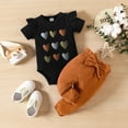 thumbnail image 2 of Baby Girl Outfits Girls Ruffles Short Sleeve Heart Prints Romper Bodysuit Pants Kids Clothes Black 9 Months-12 Months, 2 of 7