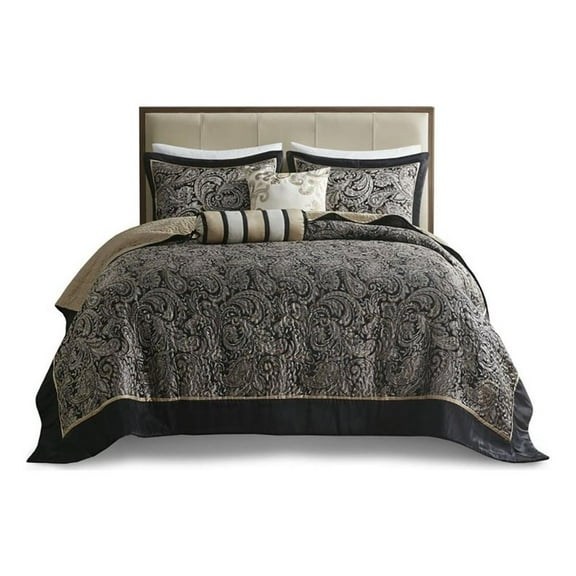Pemberly Row 5-Piece Cotton Reversible Jacquard Bedspread Set - Black