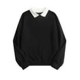thumbnail image 1 of Timegard Womens Sweatshirts Lapel Neck Long Sleeve Drop Shoulder Pullover Loose Comfy Top Fall Winter, 1 of 2