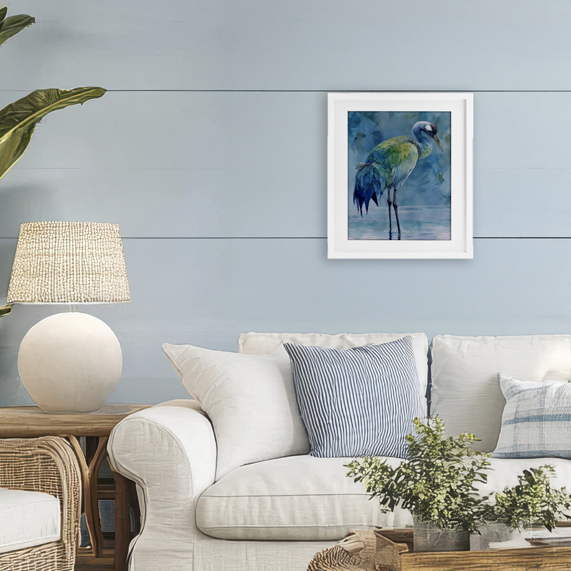 Stupell Industries Turquoise Feathered Coastal Bird White Framed Print Under Glass, design by Franklyn Gregory