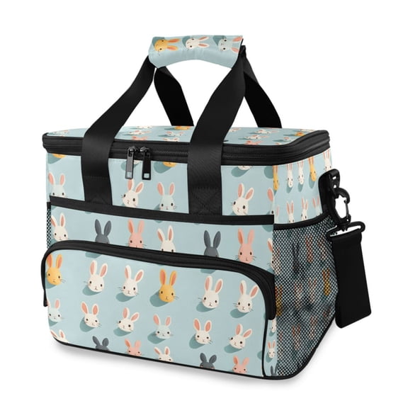 FORMRS Insulated Cooler Bag 24 Cans Capacity Soft Leakproof Lunch Box with Side Pockets, Green Cute Rabbits